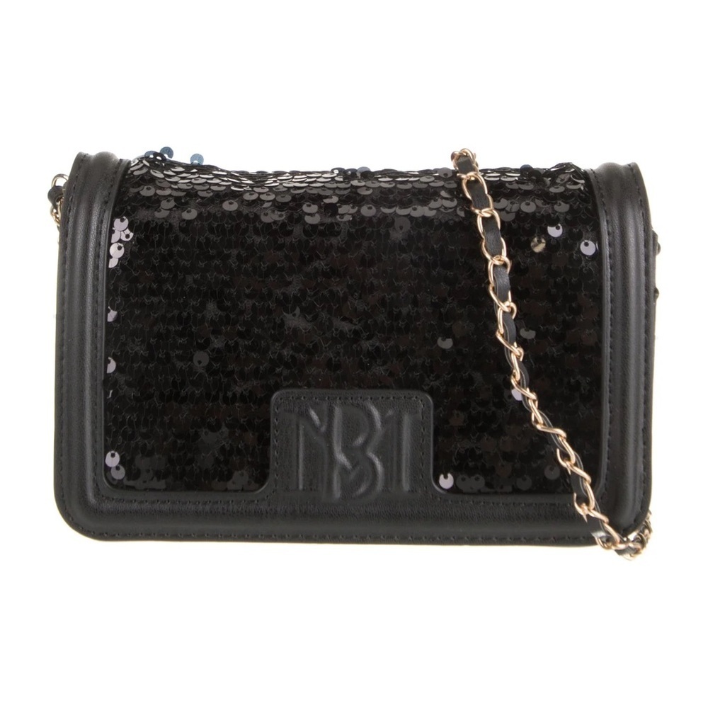 Badgley Mischka NWT Black Sequin Mini Crossbody Bag Clutch w/ Chain Strap